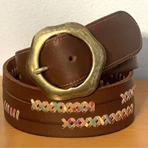 Lucky Brand leather embroidered belt M brown